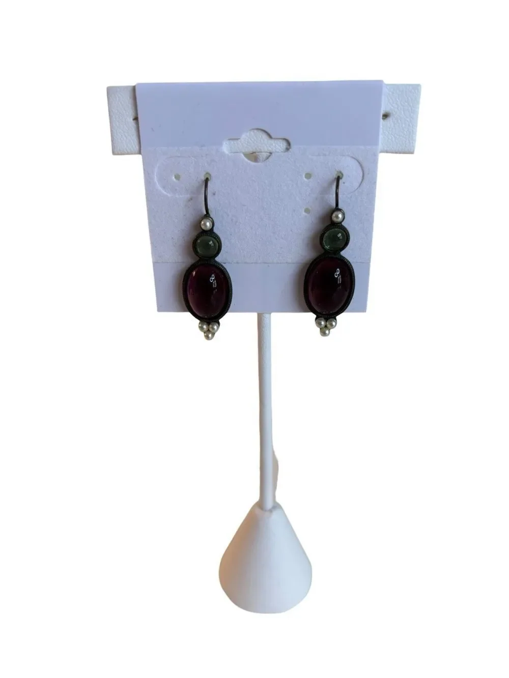 Very Pretty Vintage Dangle Earrings w/ Amethyst & Garnet Colored Cabochon Stones